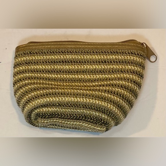 LADIES PURSE WITH MATCHING CHANGE PURSE  TAN WITH METALLIC STRIPES - Picture 6 of 7